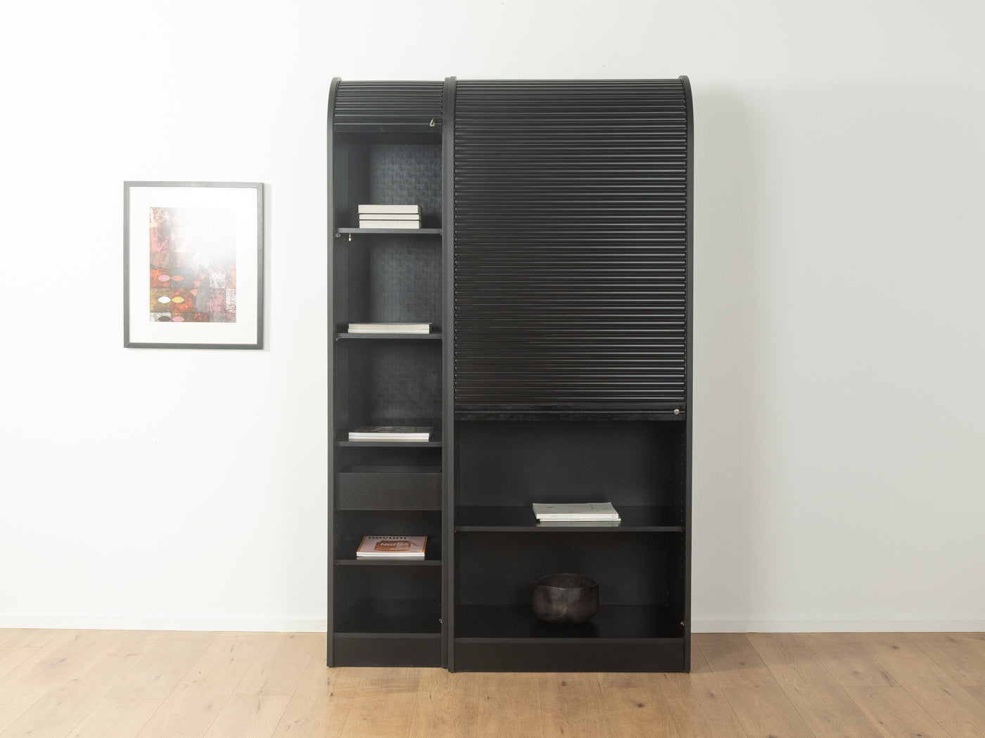 Tambour door cabinet set in the style of Aldo van den Nieuwelaar