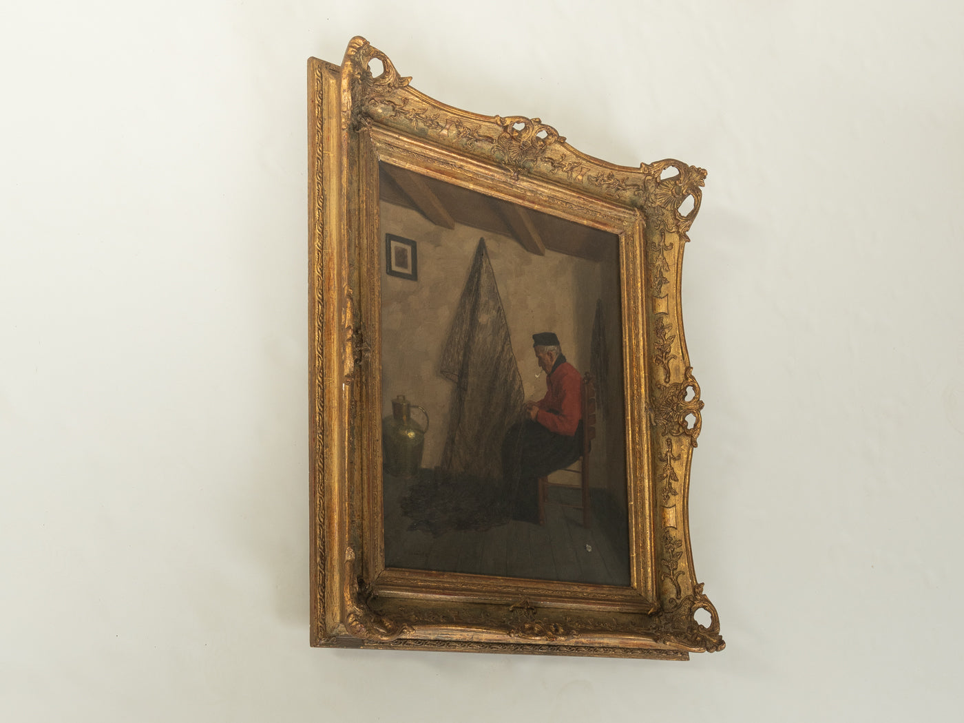 Ölgemälde, Wilhelm Gdanietz, Flicken der Fischernetze 59cm x 70cm