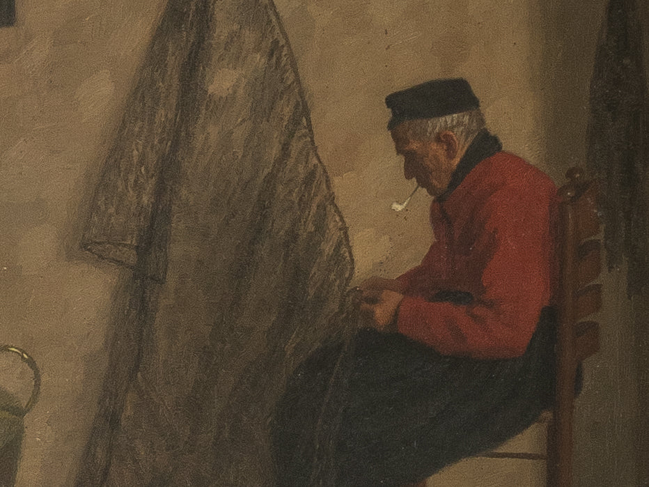 Ölgemälde, Wilhelm Gdanietz, Flicken der Fischernetze 59cm x 70cm
