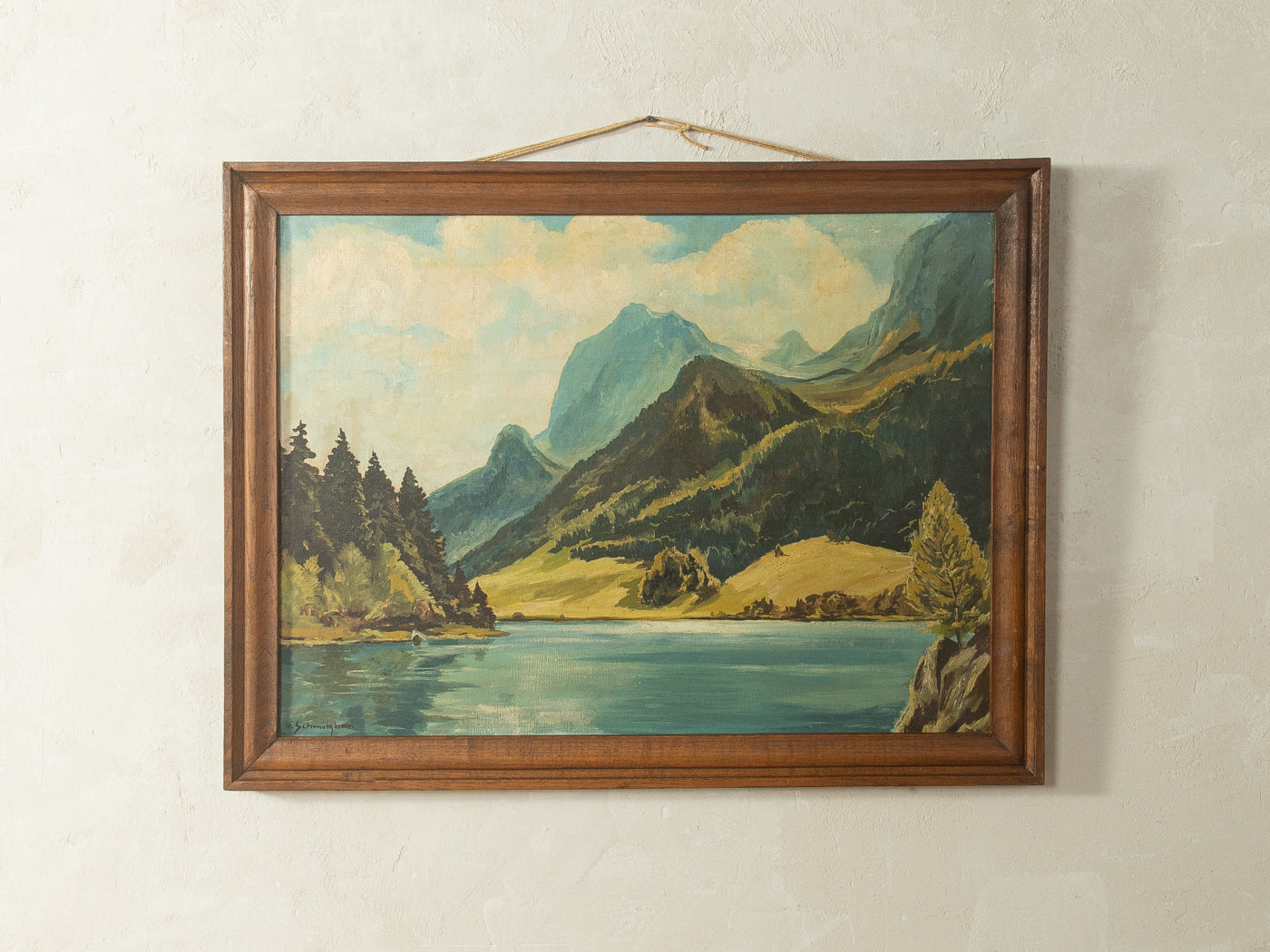 Oil painting mountain lake, Hermann Schmitzbonn (1903-1960), 90cm x 70cm