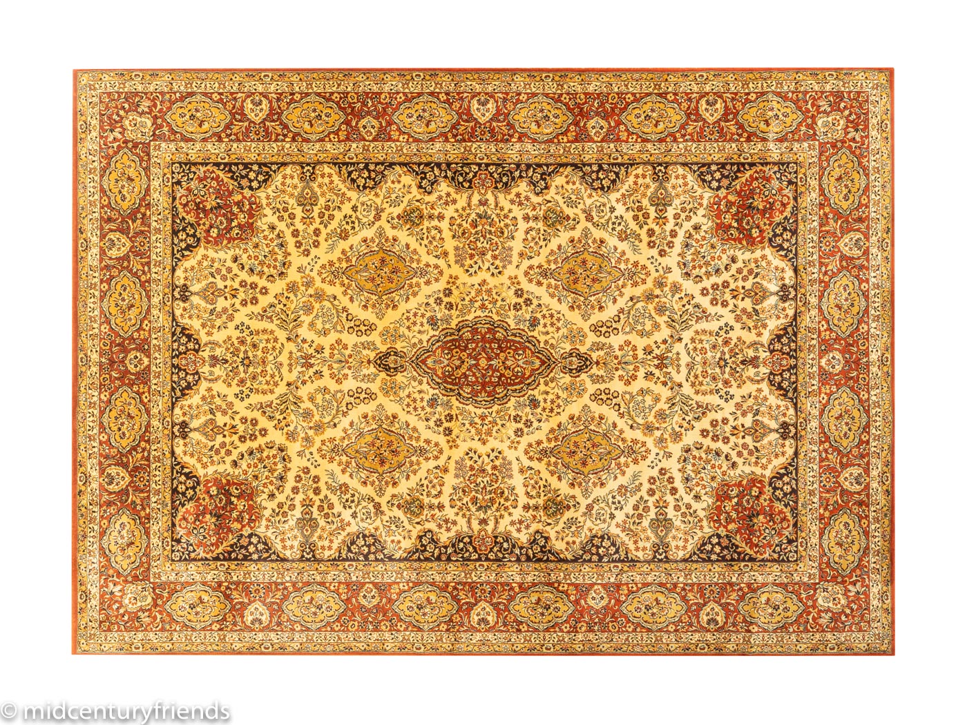 1960er Jahre Teppich mit Keshan Muster in Beige, Senf, Gelb, Blau und Rostrot, 250x345 cm