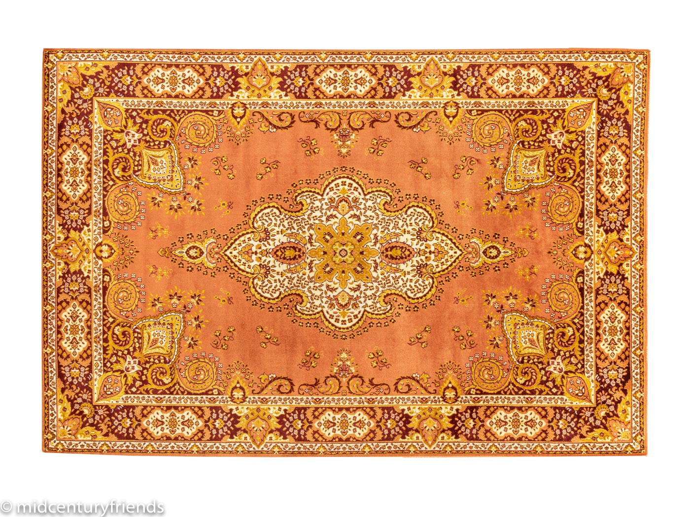 1960er Jahre Teppich mit persischem Muster in Beige, Senf, Gelb und Rostrot, 200 x 300 cm