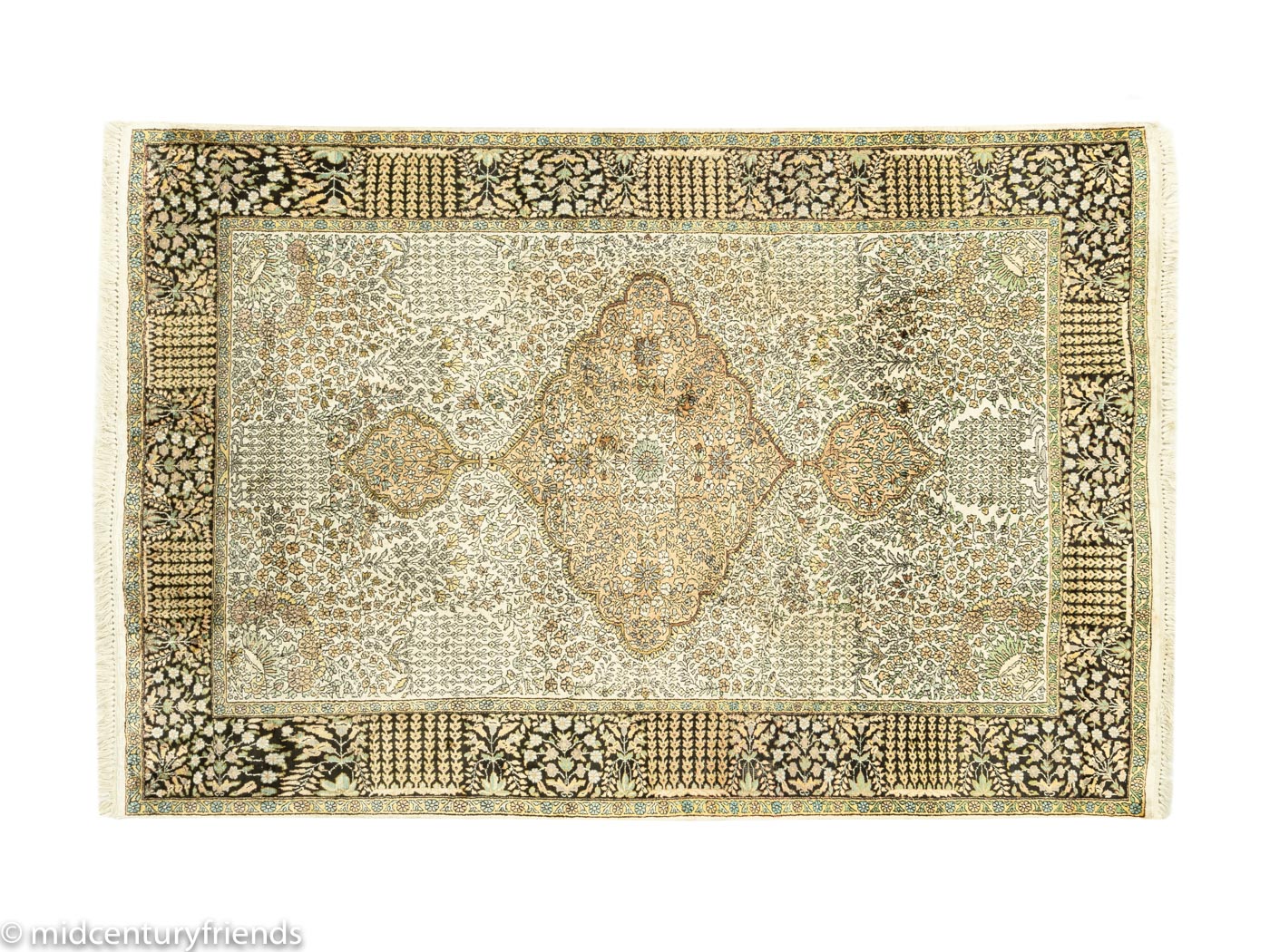 1960er Jahre Kaschmir Teppich mit detaillierten floralen Mustern und schimmerndem Glanz, 187 x 276 cm