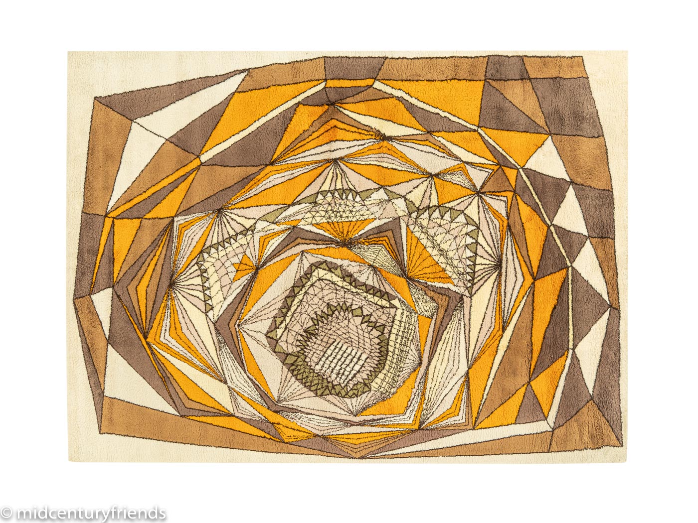 1970er Jahre Teppich mit geometrischem Muster in Creme, Braun und Senftönen, 252 x 340 cm