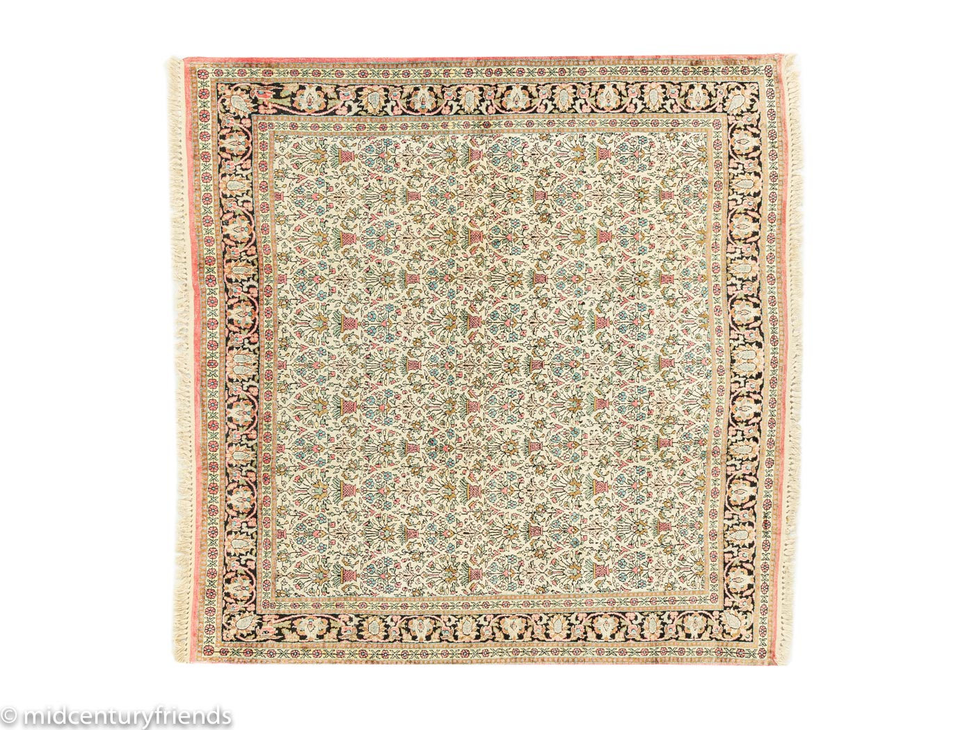 1960er Jahre Kaschmir Teppich mit floralen Mustern und seidigem Glanz, 185 x 195 cm