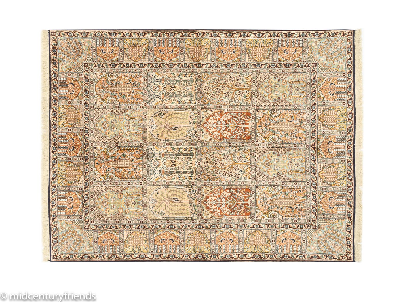 1960er Jahre Kaschmir Teppich mit floralen Mustern und schimmerndem Glanz, 153 x 216 cm