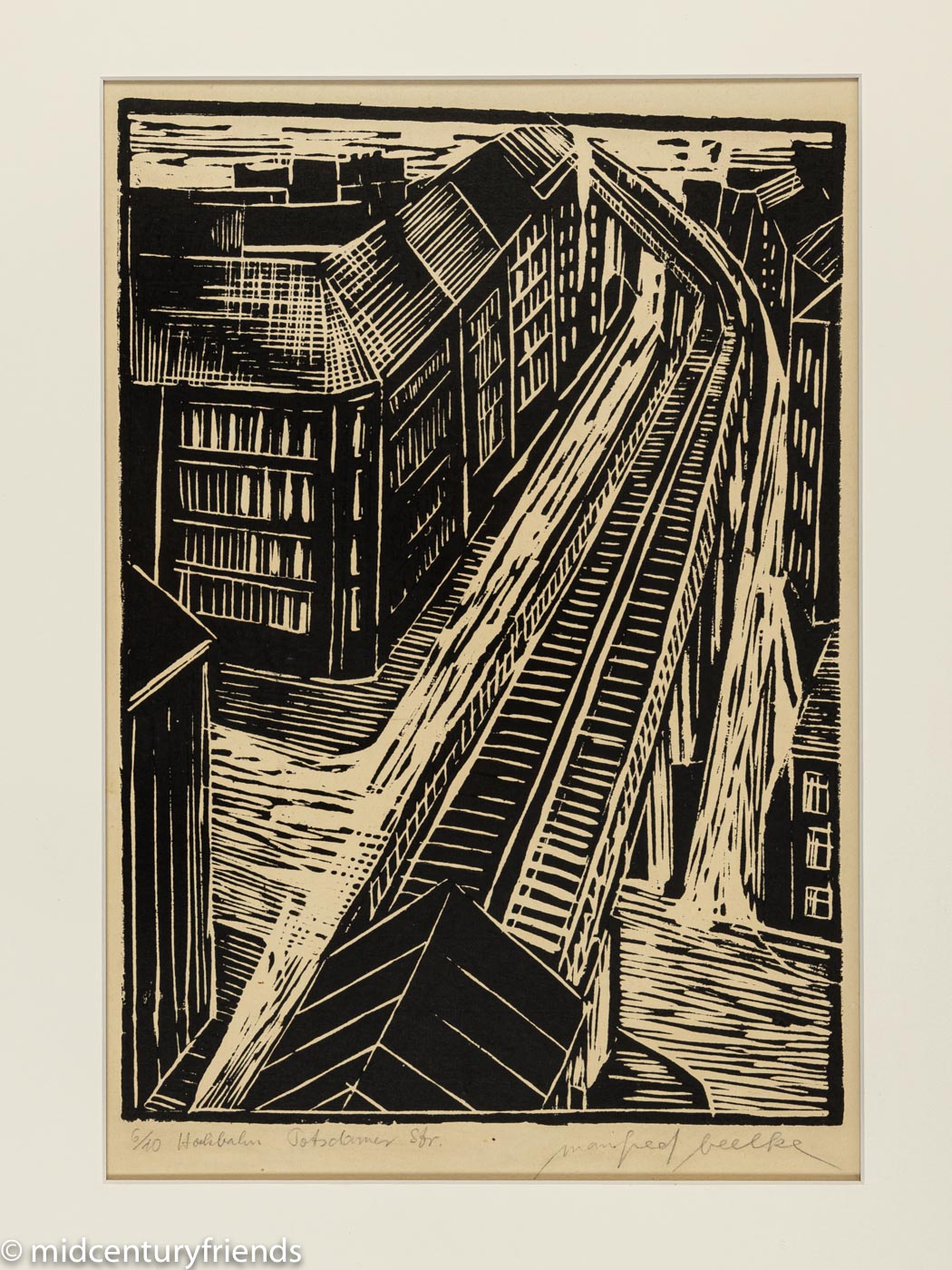 Hochbahn, S/W Linolschnitt auf Papier, 55 x 68 cm