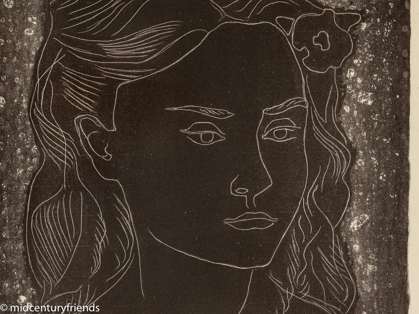 Blumenmädchen, S/W Lithographie auf Papier, 63 x 73 cm