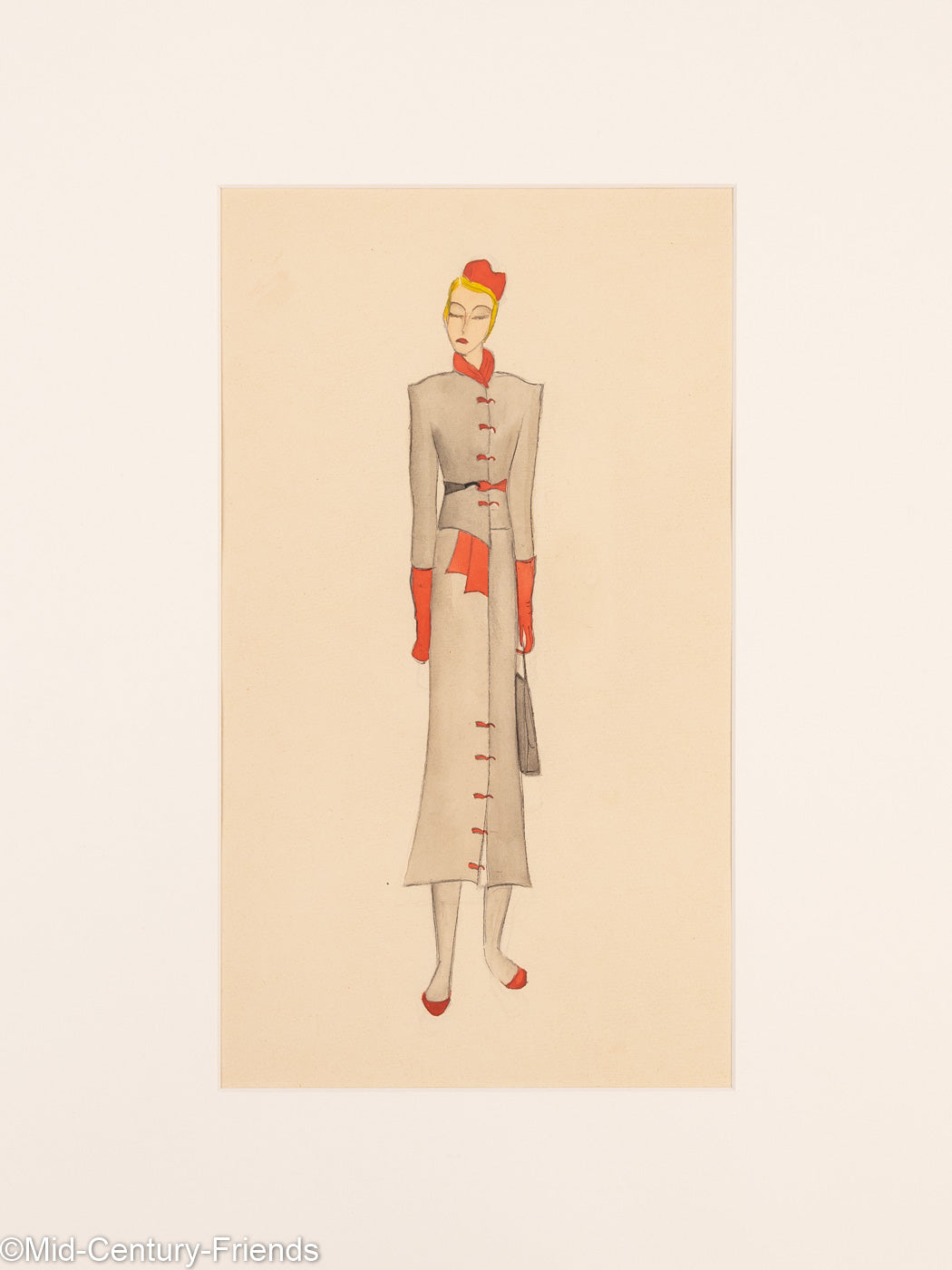 Art Déco Modezeichnungen V, Gouache auf Papier, 123 x 58 cm