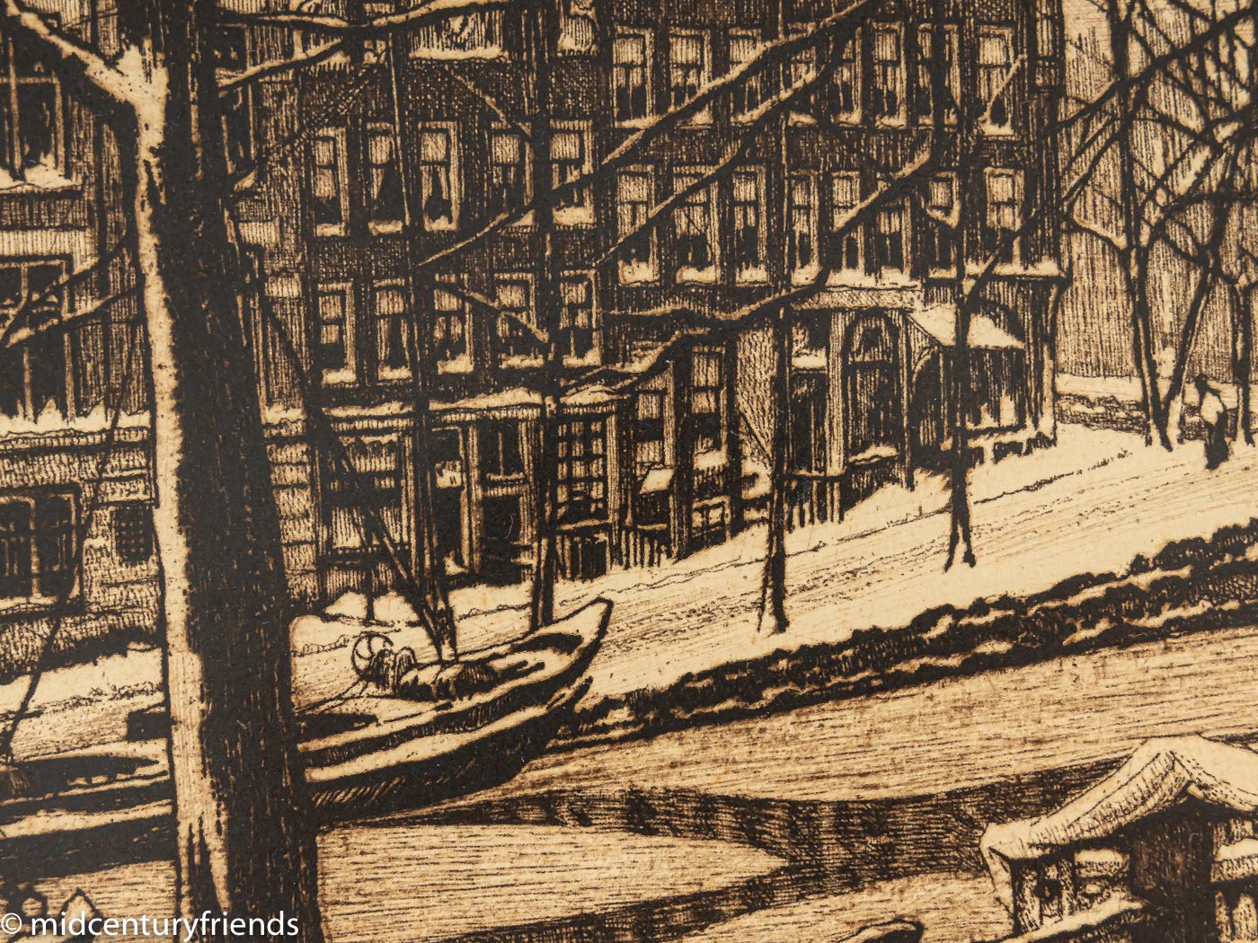 Amsterdam im Winter, S/W Radierung auf Papier, 50 x 45 cm
