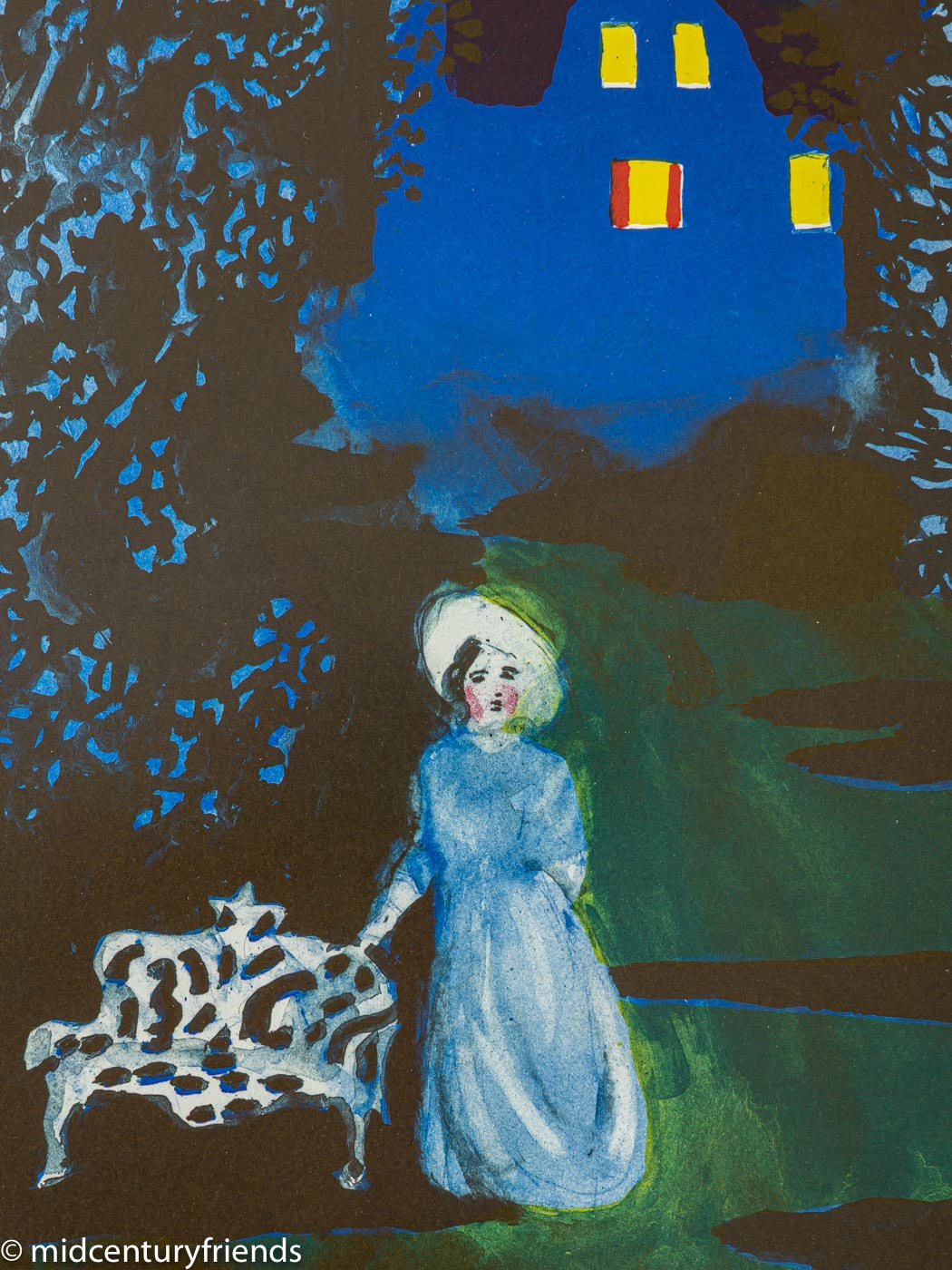 Dame in der Nacht, Farblithographie auf Papier, 48 x 62 cm