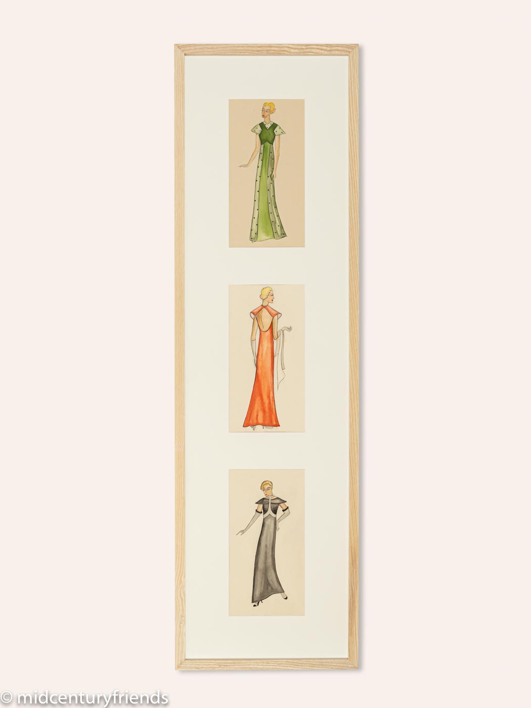 Art Déco Modezeichnungen IV, Gouache auf Papier, 36 x 123 cm