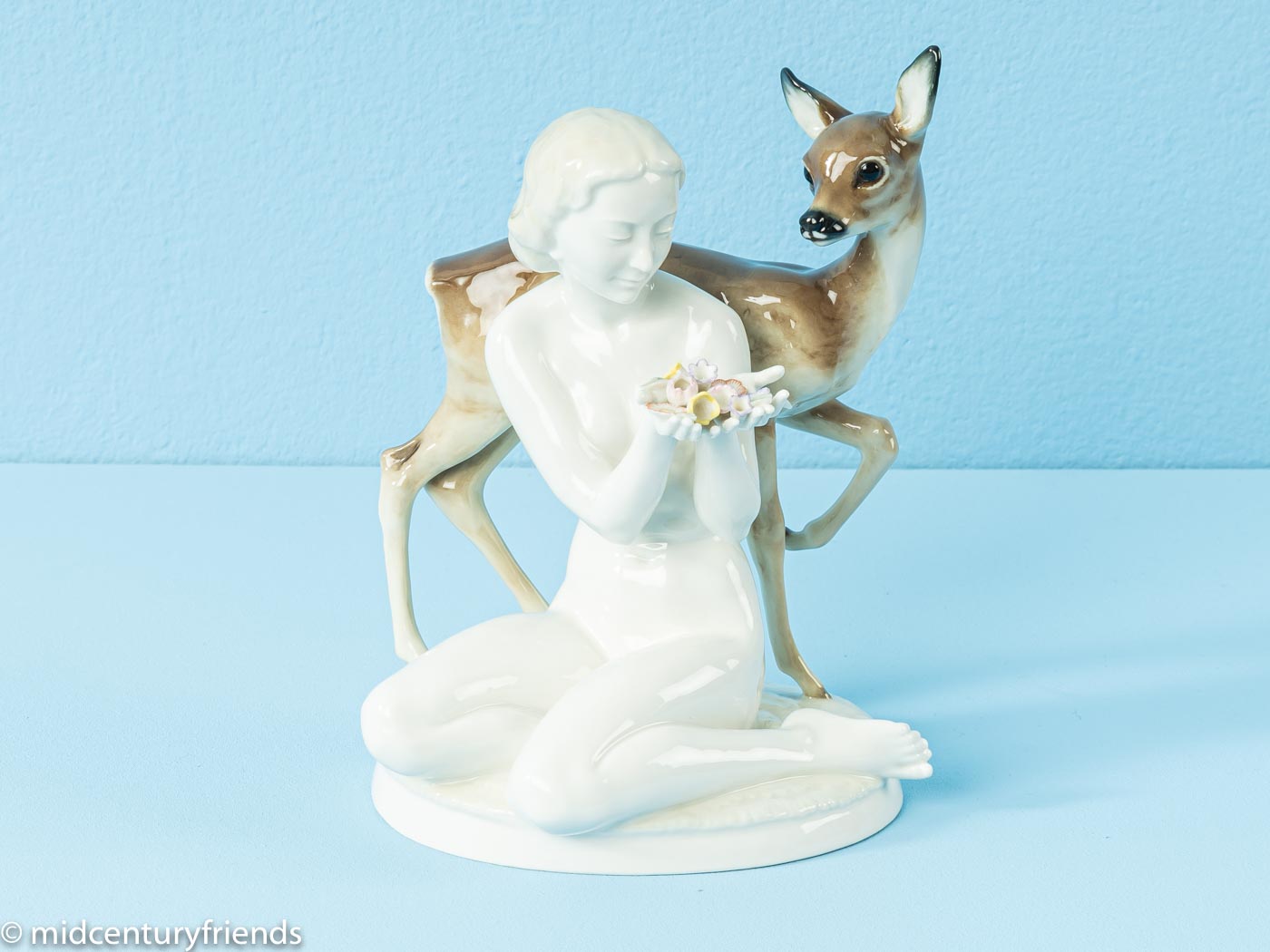 Porcelain Frauenakt mit Rehkitz figurine by Carl Werner for Hutschenreuther, 1950s Germany