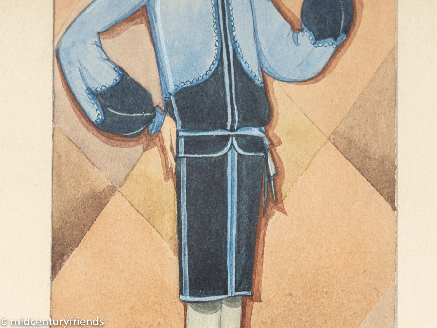 Art Déco Modezeichnung (Einzel), Gouache auf Papier, 33 x 40 cm