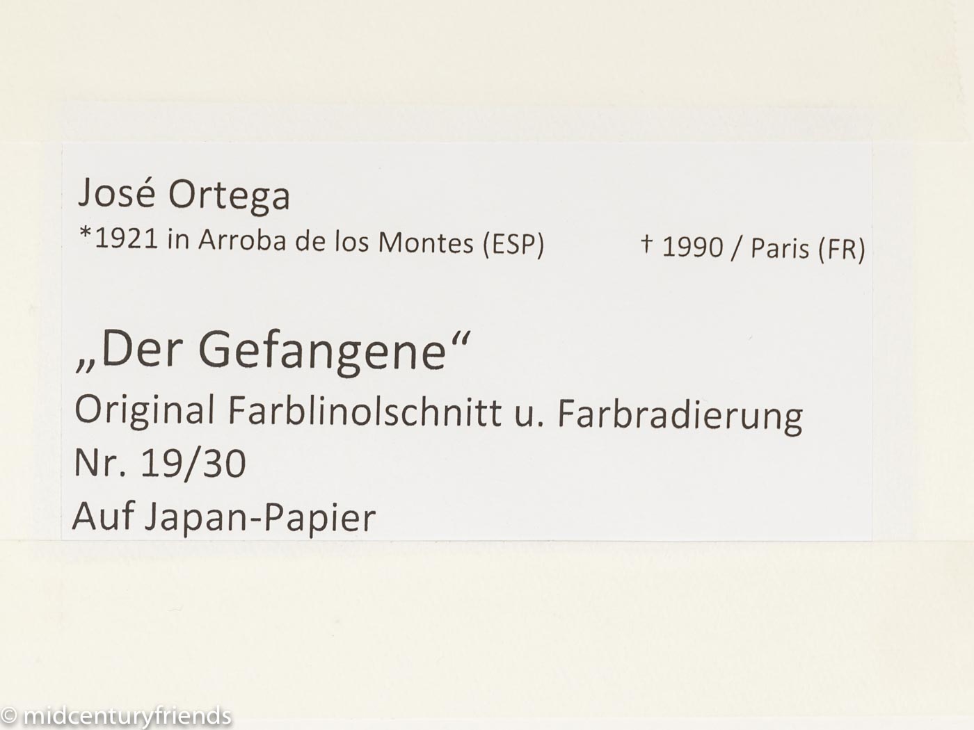 José ORTEGA “El Prisionero“, Original Farbradierung, handsigniert