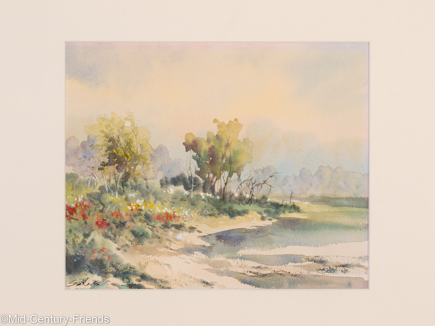 Am Ufer, Aquarell auf Papier, 58 x 58 cm