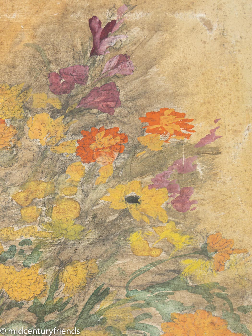 Art Déco Blumen, Aquarell auf dickem Papier, 64 x 74 cm