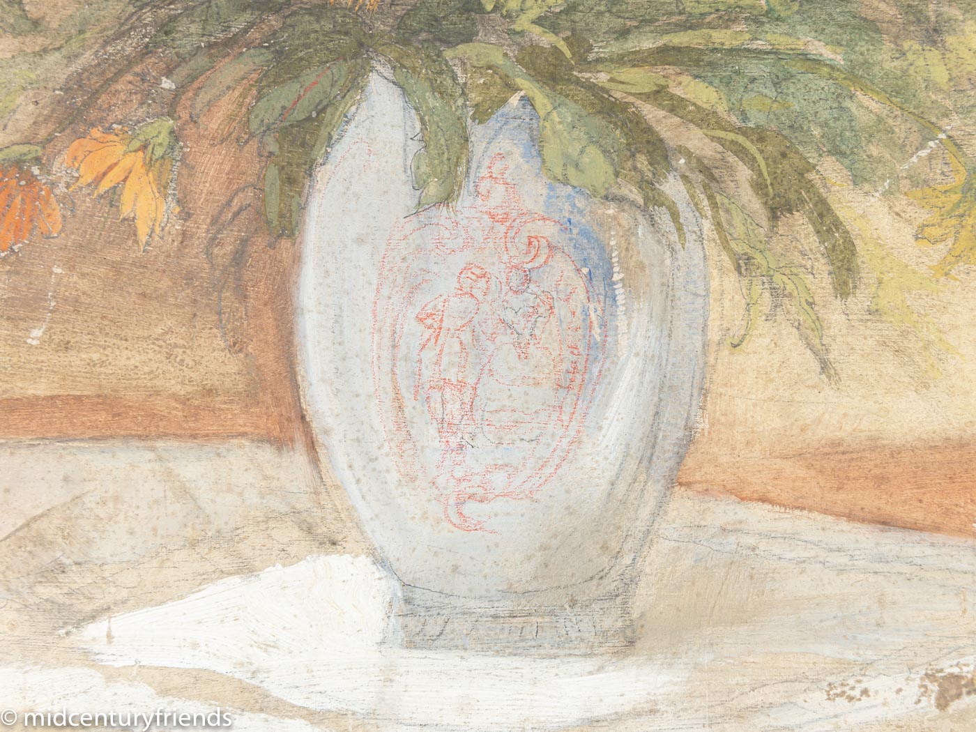 Art Déco Blumen, Aquarell auf dickem Papier, 64 x 74 cm