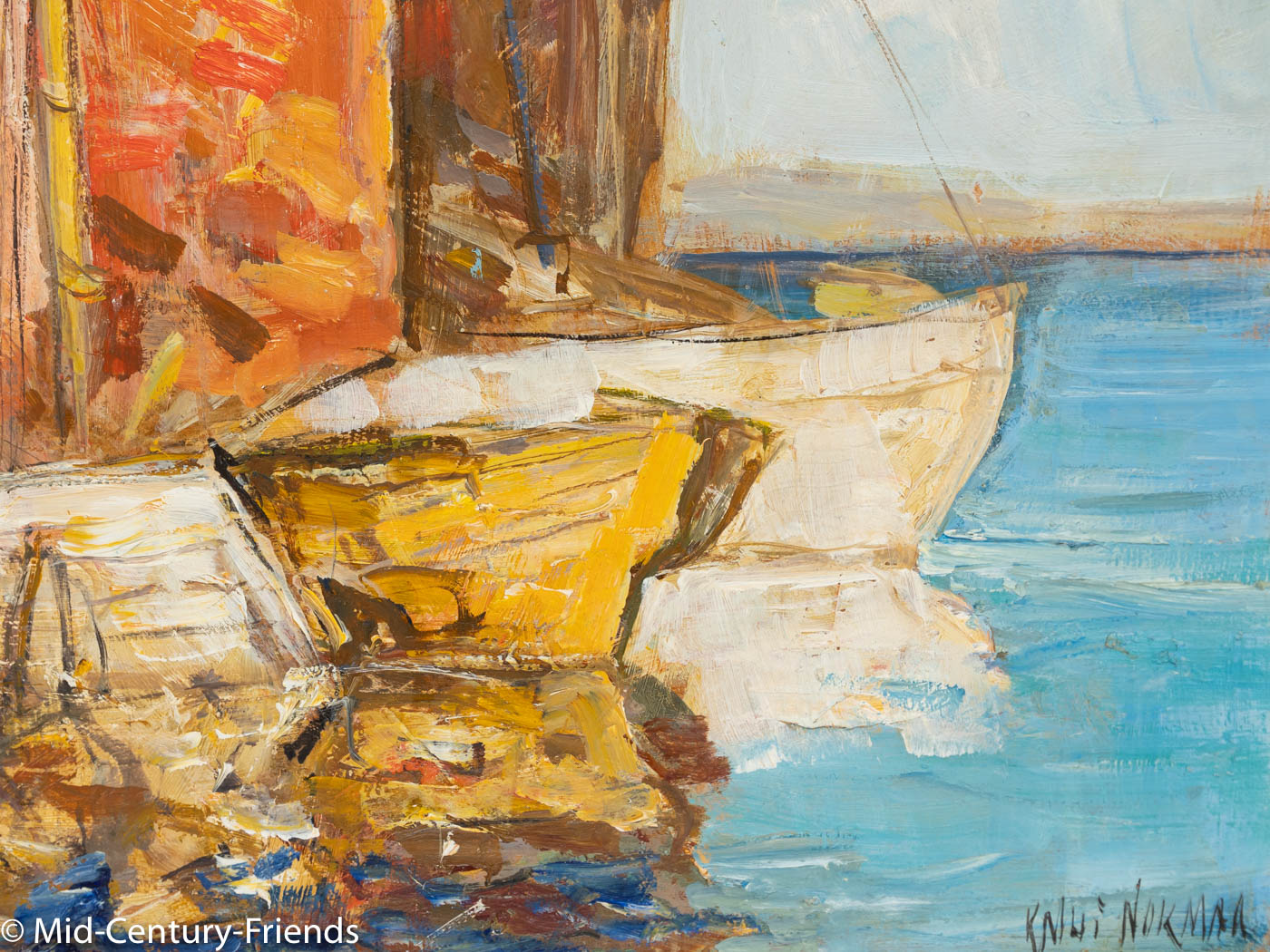 Fischerboote in Venedig, Öl auf Platte, 56 x 65 cm