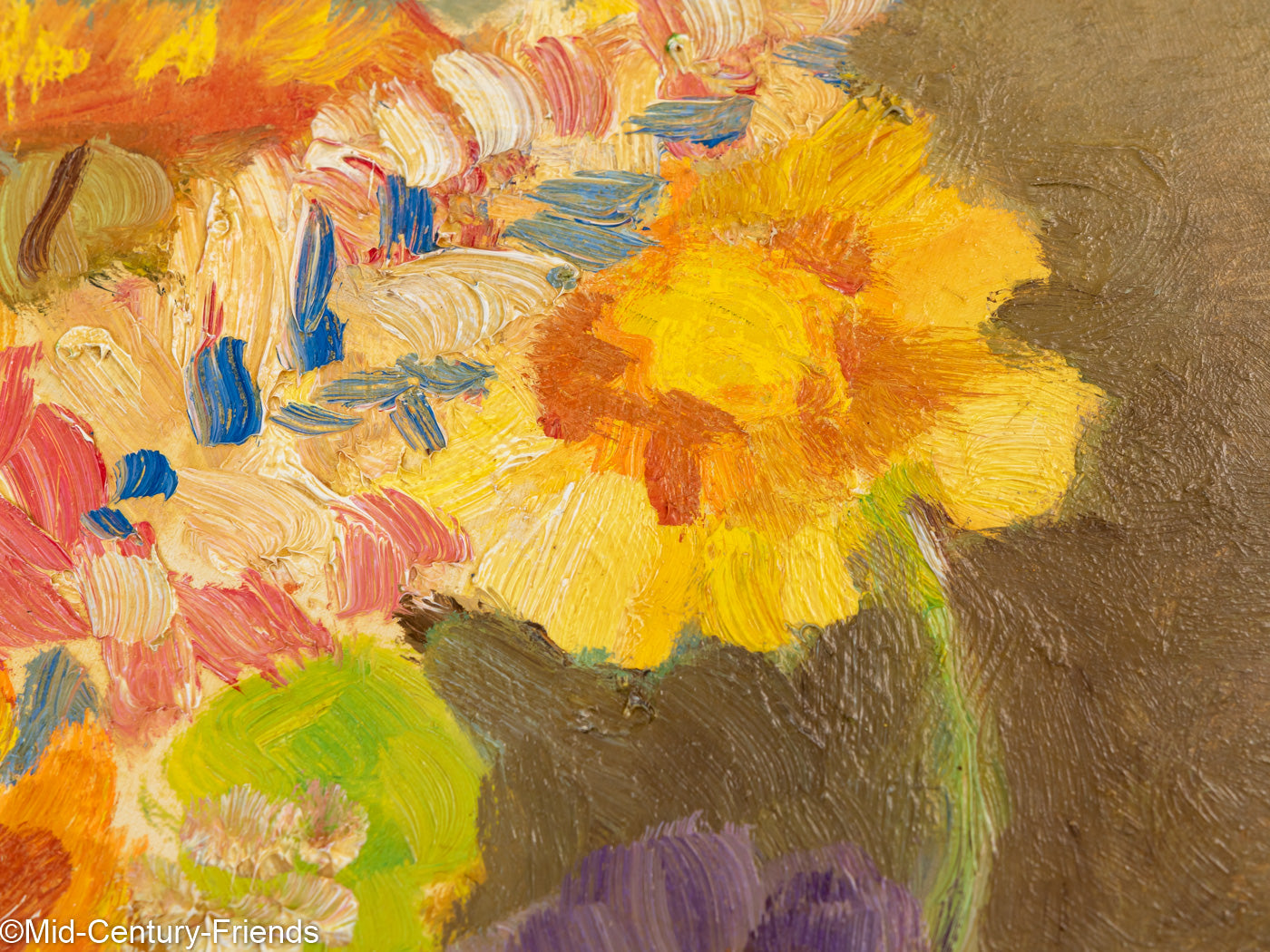 Buntes Blumenbouquet, Acryl auf Platte, 41 x 49,5 cm