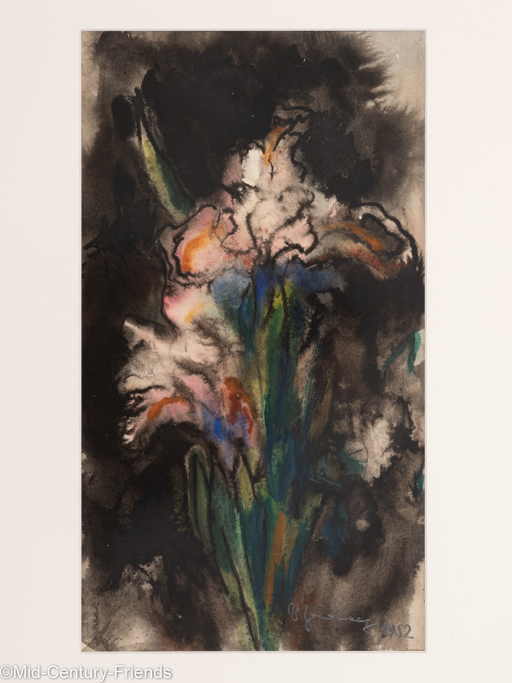 Blume im Dunkel, Aquarell auf Papier, 43 x 63 cm
