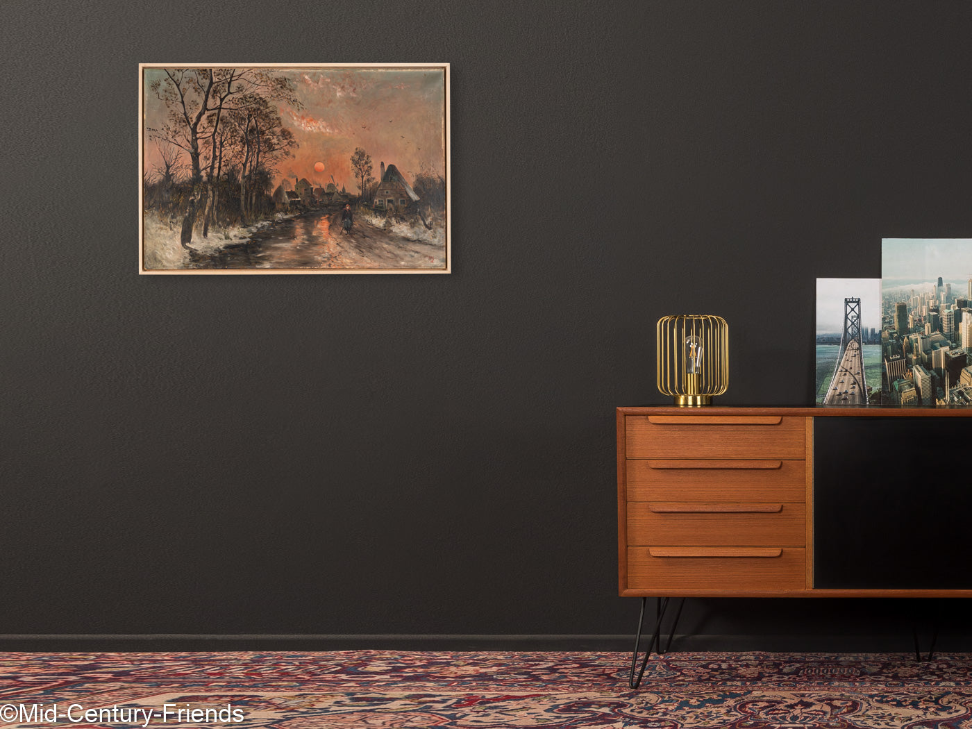 Dorfstrasse im Abendrot, Öl auf Leinwand, 97 x 66 cm