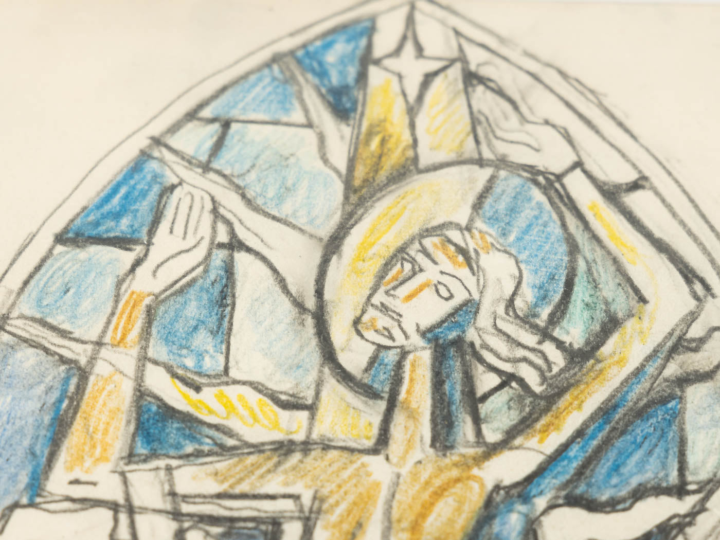 KIRCHENFENSTER (SET), KOLORIERTE SKIZZEN AUF PAPIER, 39 X 88 CM