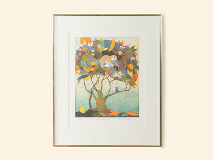 Im Abendbaum, Color Etching by Jutta Votteler, 51cm x 62cm