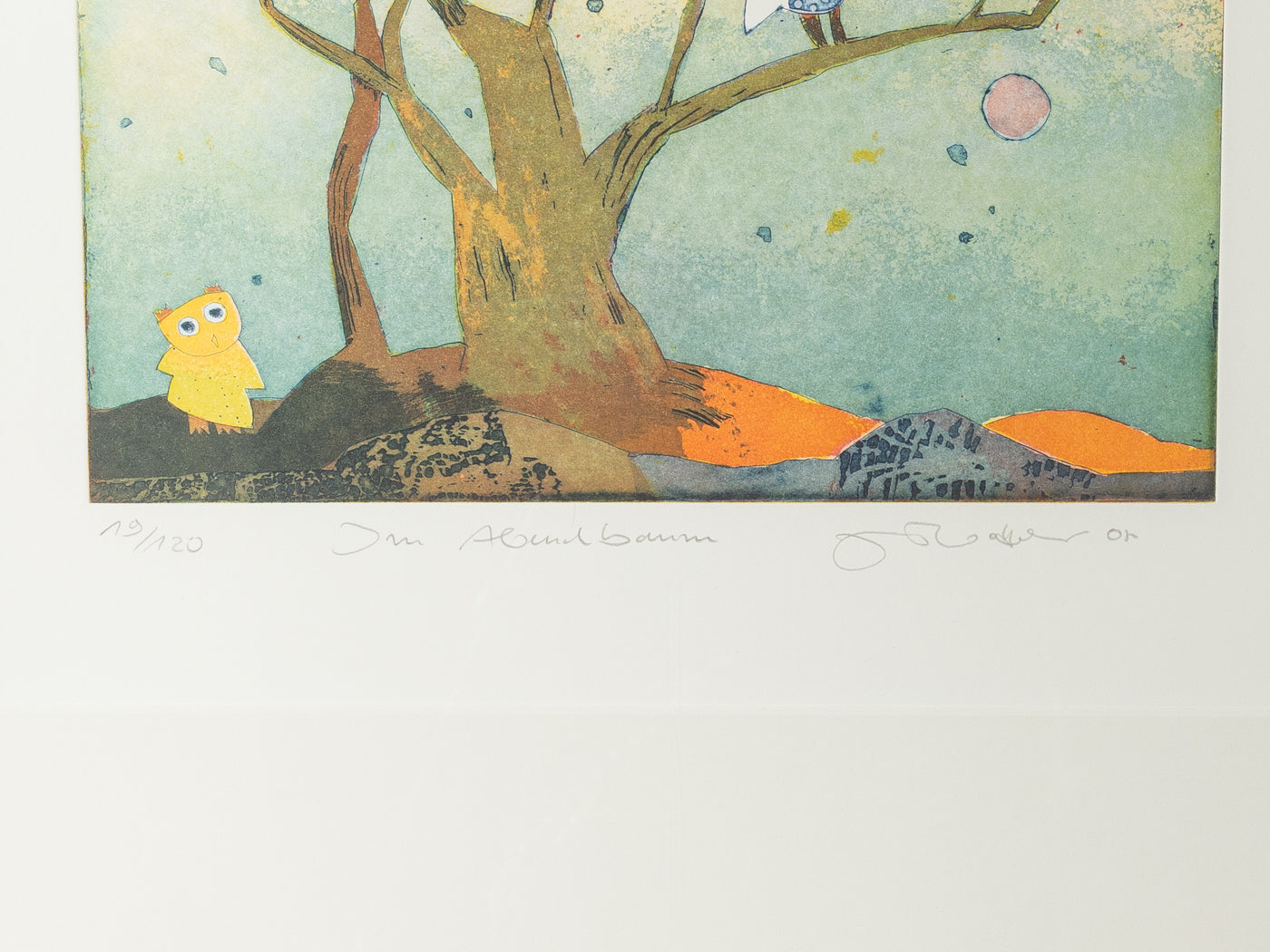 Im Abendbaum, Farbradierung von Jutta Votteler, 51cm x 62cm - Bild 2