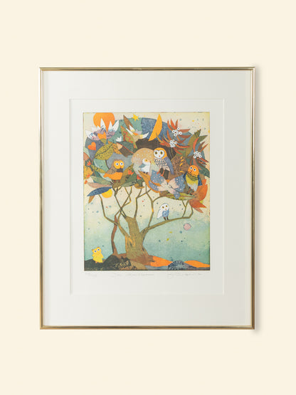 Im Abendbaum, Farbradierung von Jutta Votteler, 51cm x 62cm - Bild 5