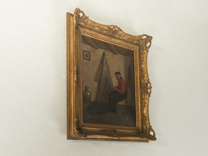 Ölgemälde, Wilhelm Gdanietz, Flicken der Fischernetze 59cm x 70cm