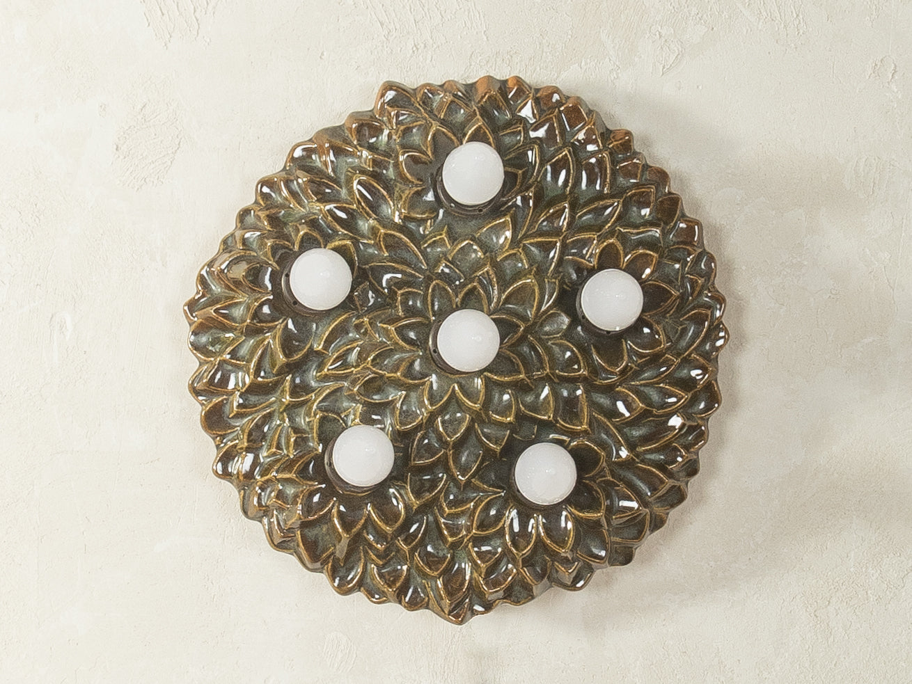 1970s Ceramic Wall Lamp with Floral Ornamentation