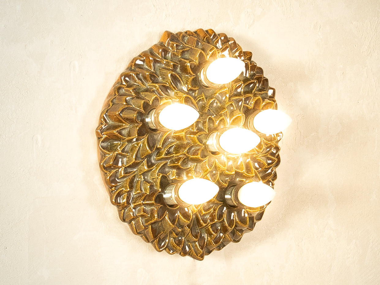 1970s Ceramic Wall Lamp with Floral Ornamentation