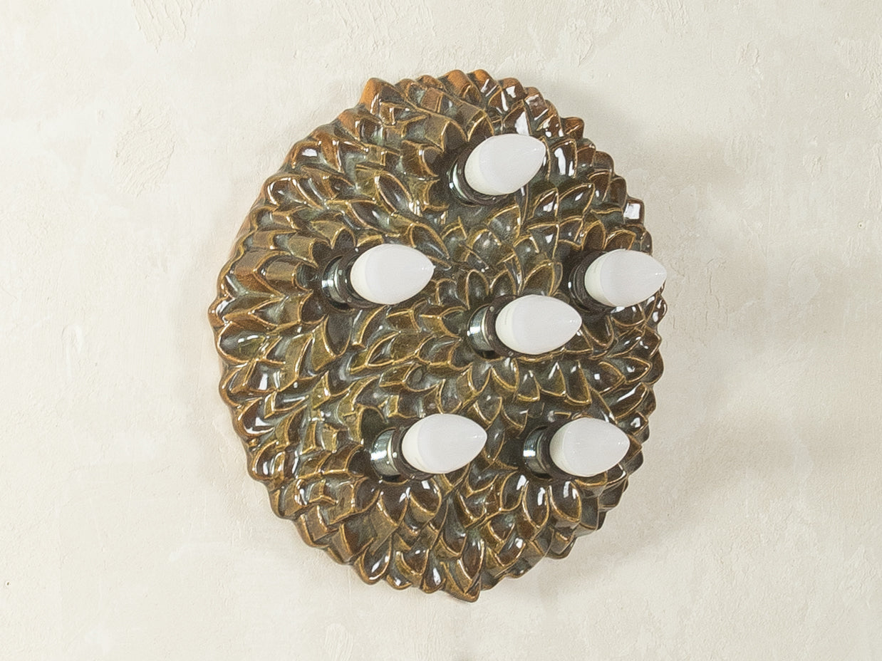 1970s Ceramic Wall Lamp with Floral Ornamentation