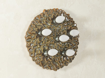 1970s Ceramic Wall Lamp with Floral Ornamentation