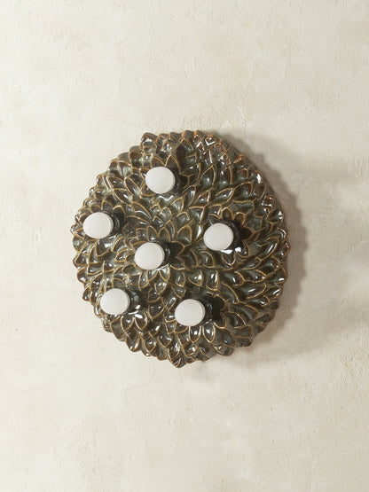 1970s Ceramic Wall Lamp with Floral Ornamentation