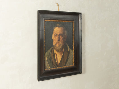 Oil painting on wood, portrait in the style of the Munich School, 54cm x 65cm
