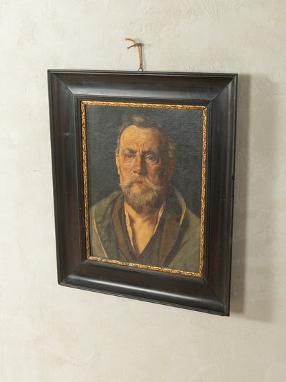 Oil painting on wood, portrait in the style of the Munich School, 54cm x 65cm