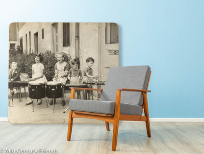 Drumming Kids, 1940er S/W Aufnahme auf schwerer Holztafel, 111 x 101 cm