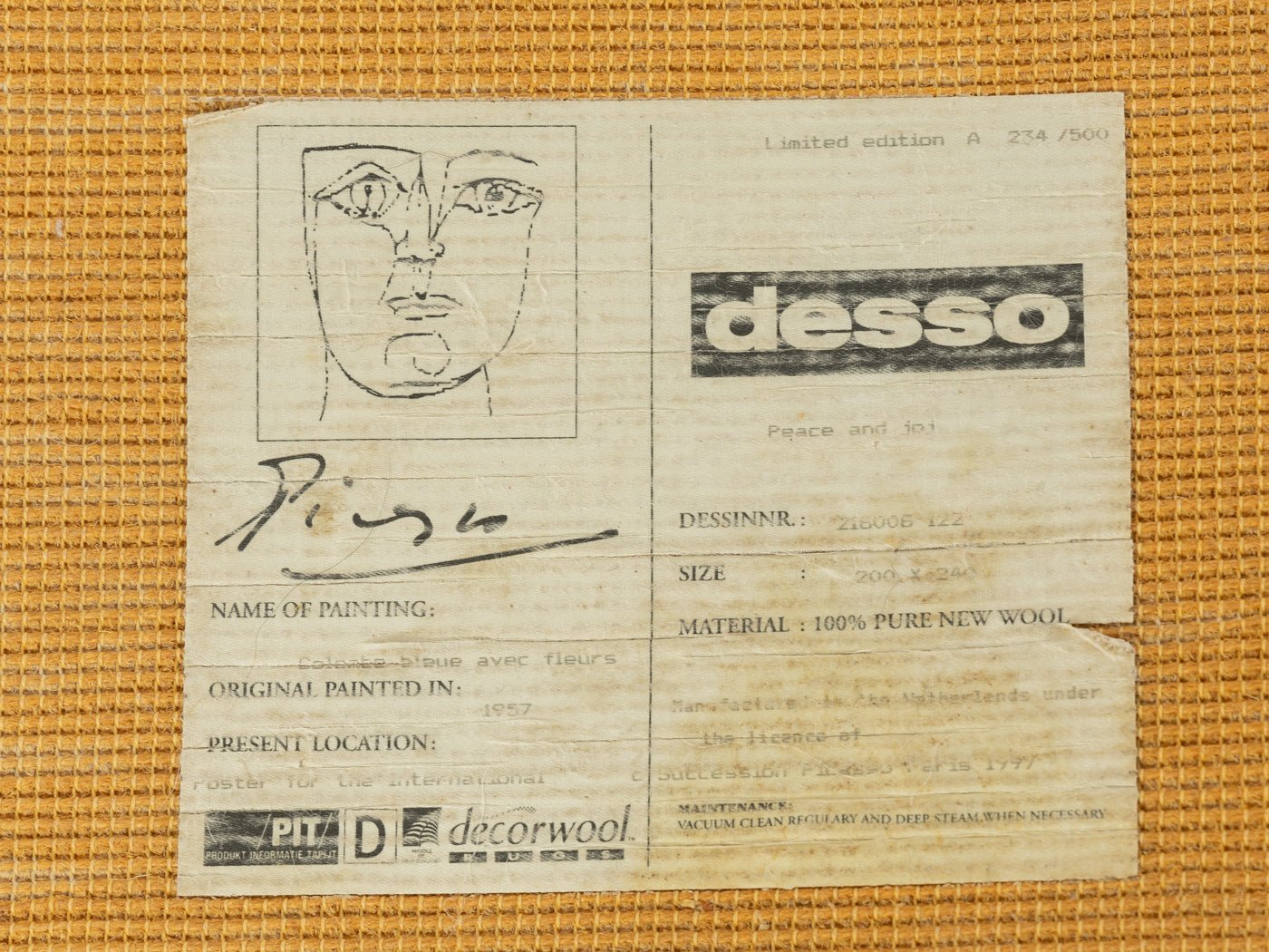 1990er Jahre "Picasso" Teppich, 200 x 240 - Mid Century Friends - Vintage - Retro - Mid Century