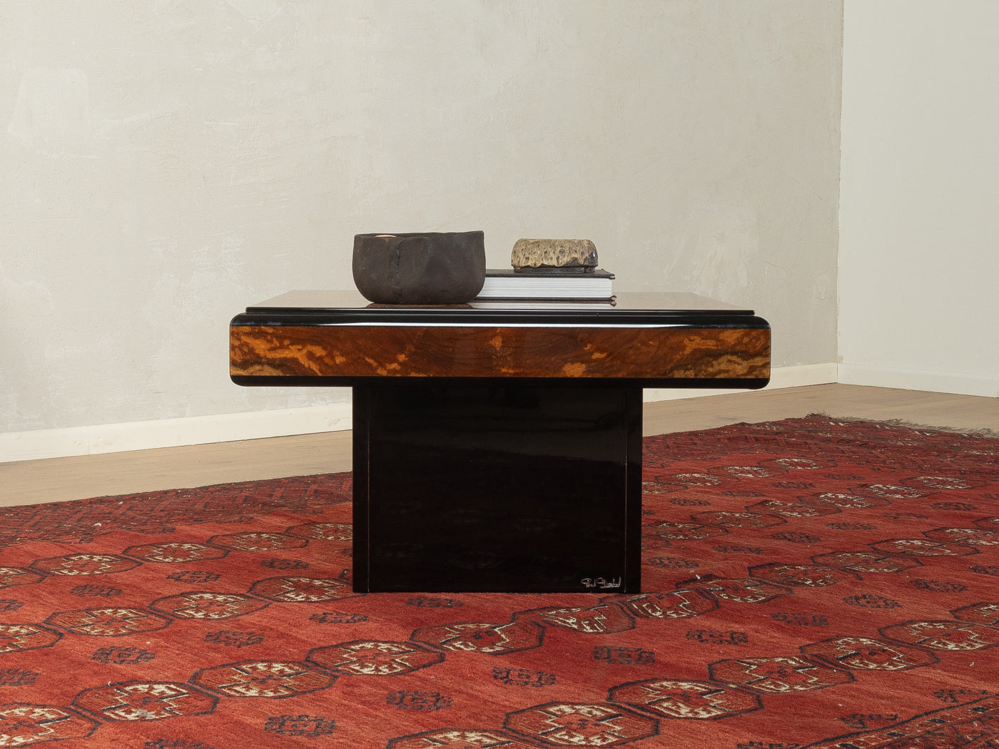 Burlwood coffee table set, Paul Michel, Roche Bobois