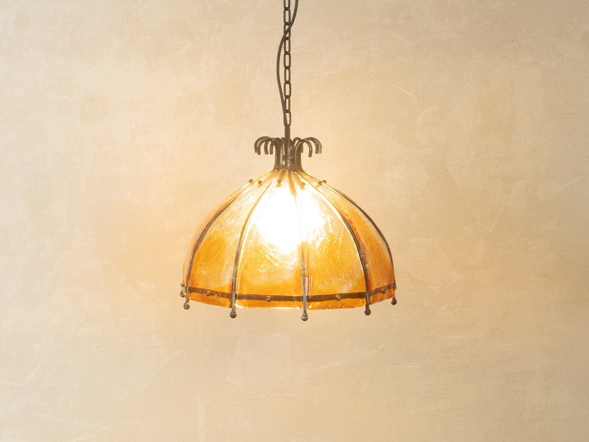 Brutalist ceiling lamp with orange glass