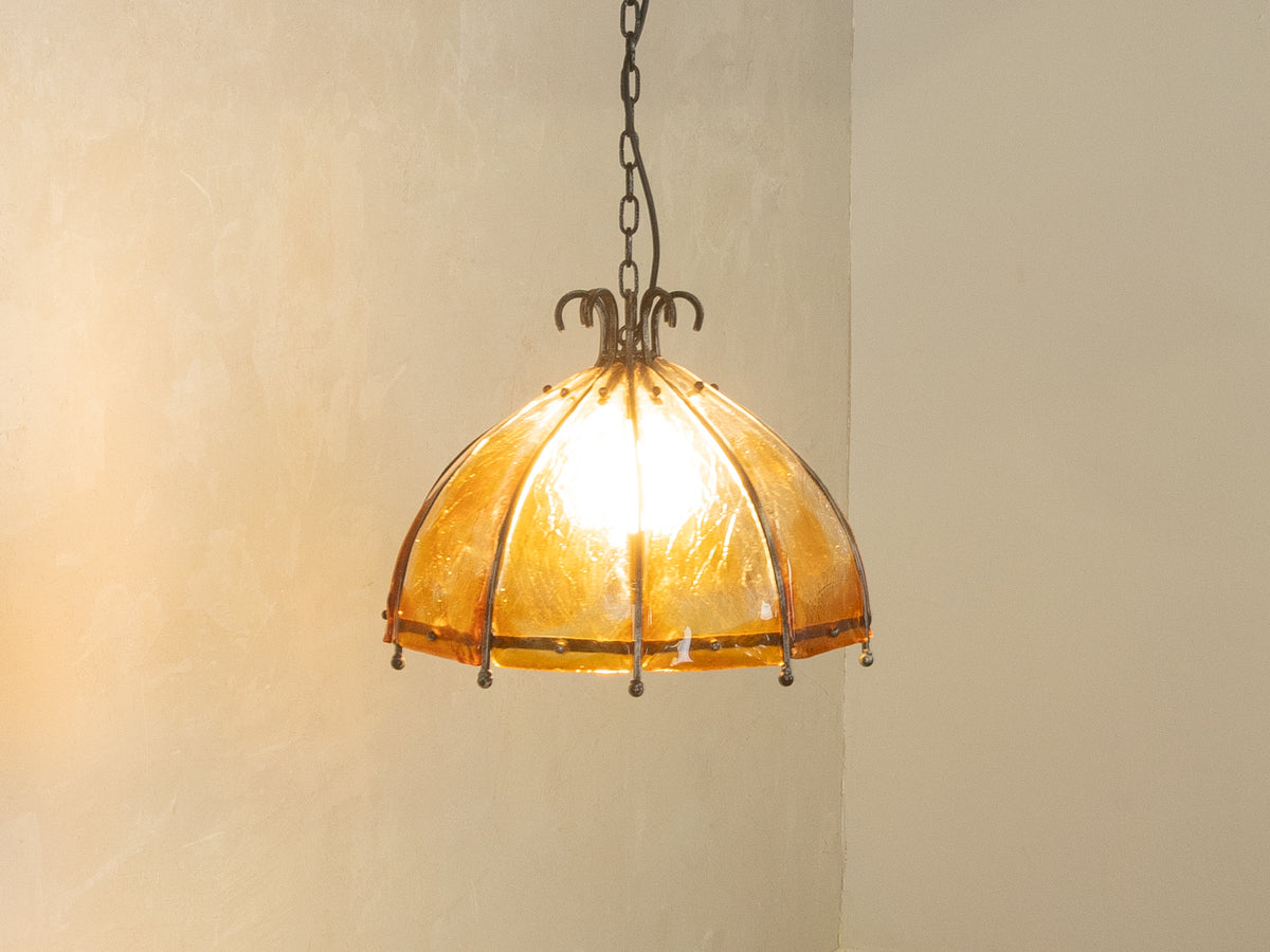Brutalist ceiling lamp with orange glass