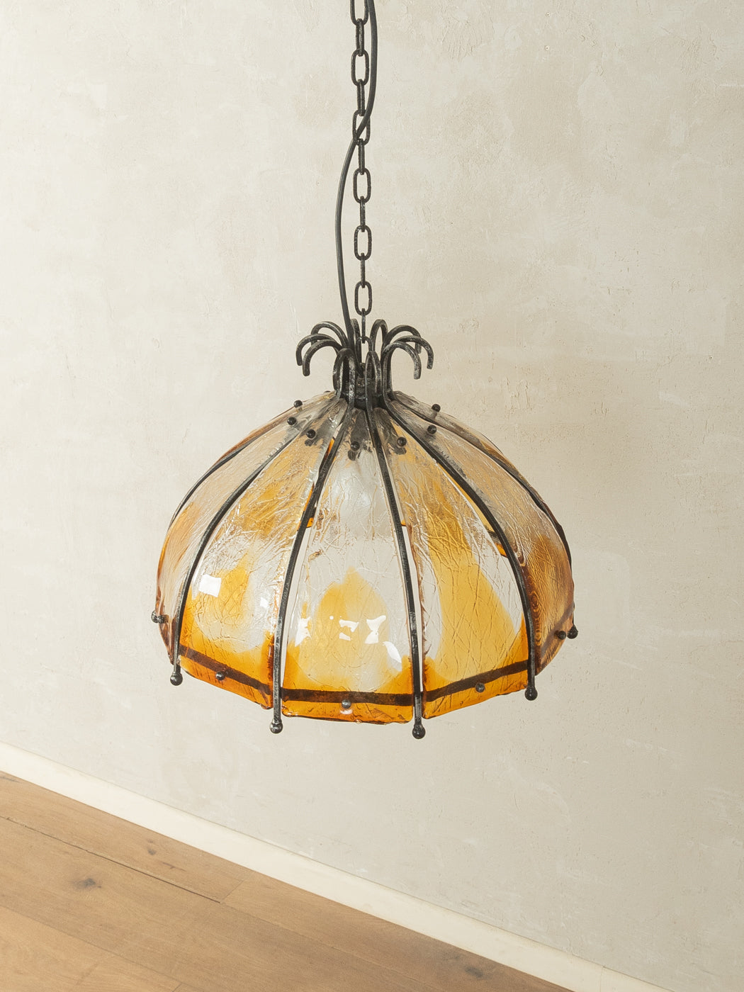 Brutalist ceiling lamp with orange glass