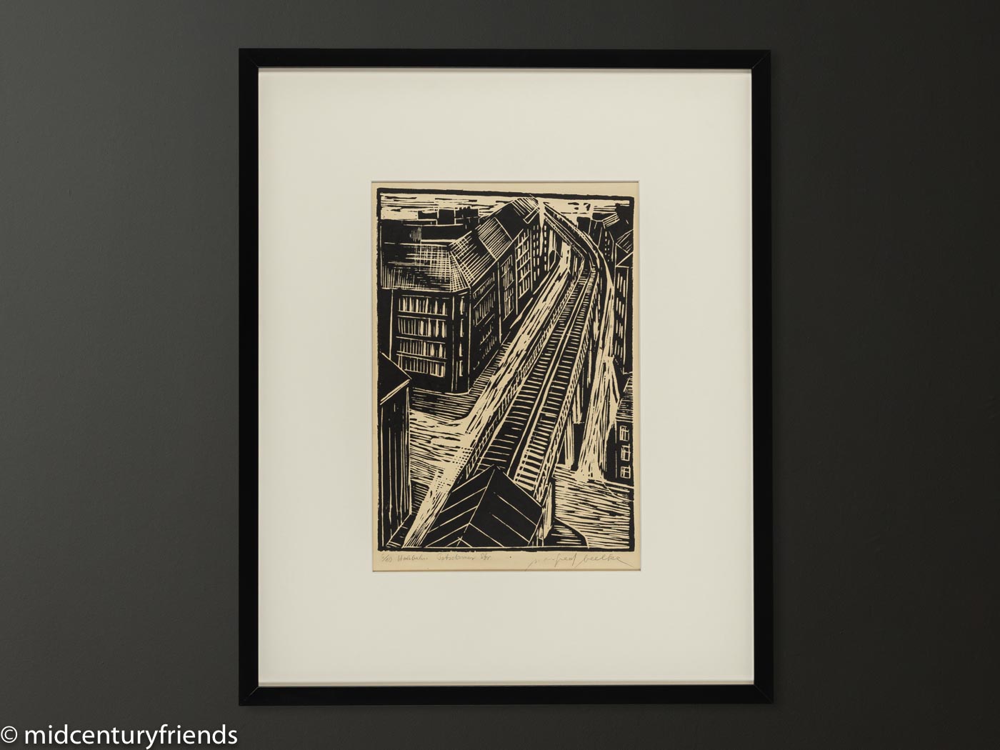 Hochbahn, S/W Linolschnitt auf Papier, 55 x 68 cm
