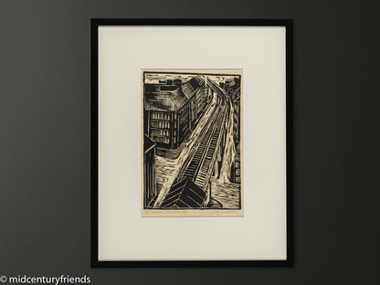 Hochbahn, S/W Linolschnitt auf Papier, 55 x 68 cm