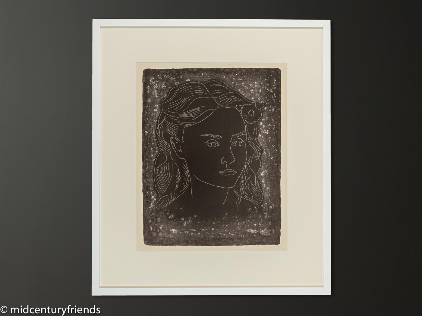 Blumenmädchen, S/W Lithographie auf Papier, 63 x 73 cm