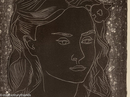 Blumenmädchen, S/W Lithographie auf Papier, 63 x 73 cm