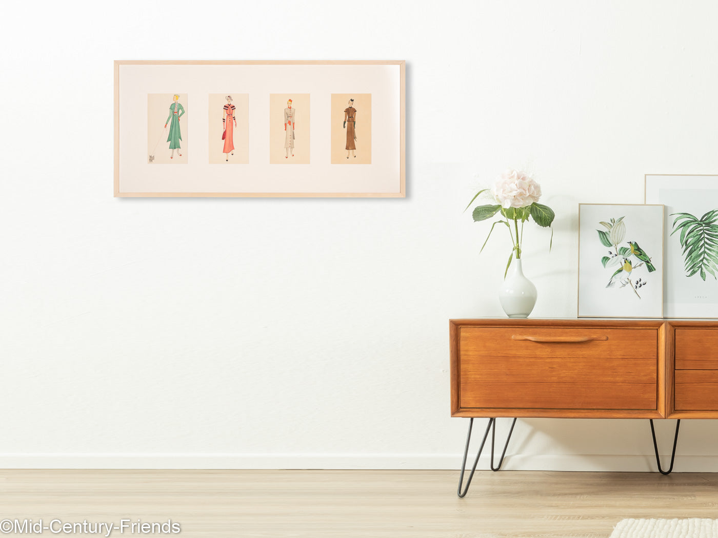 Art Déco Modezeichnungen V, Gouache auf Papier, 123 x 58 cm