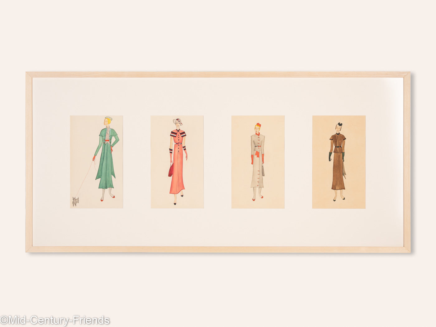 Art Déco Modezeichnungen V, Gouache auf Papier, 123 x 58 cm